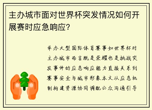 主办城市面对世界杯突发情况如何开展赛时应急响应？